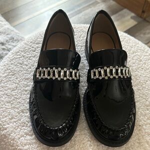 Black Patent Loafers with Crystal Band